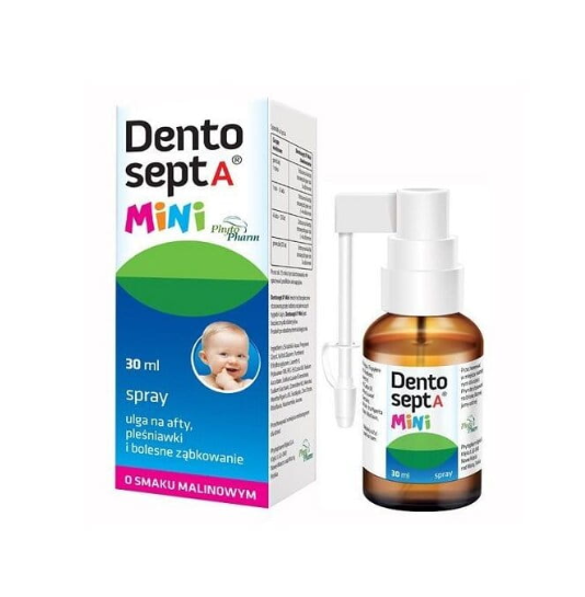 Dentosept A Mini spray, ulga na afty, pleśniawki i bolesne ząbkowanie, smak malinowy, 30 ml