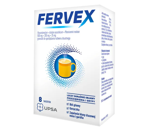 Fervex, granulat do sporządzania roztworu doustnego, 13 g, 8 saszetek smak malinowy lub cytryna