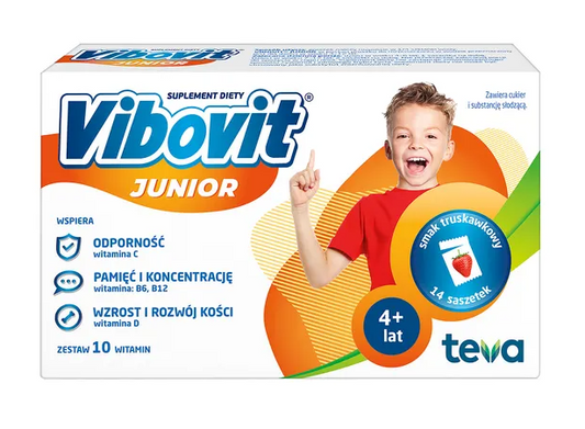 Vibovit Junior proszek o smaku truskawkowym, 14 sasz.
