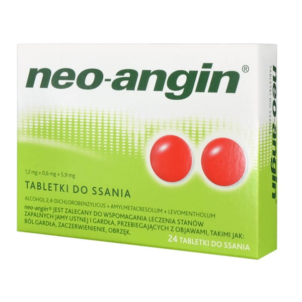 Neo-Angin,1,2 mg+0,6 mg+5,9 mg, tabletki do ssania, 36 szt.