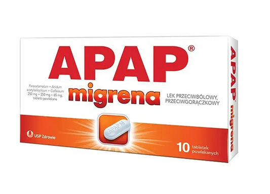 Apap migrena, 250 mg + 250 mg + 65 mg, tabletki powlekane, 20 szt.