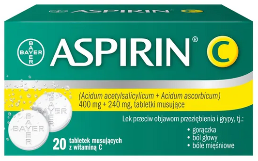 Aspirin C, 400 mg + 240 mg, tabletki musujące, 20 szt.