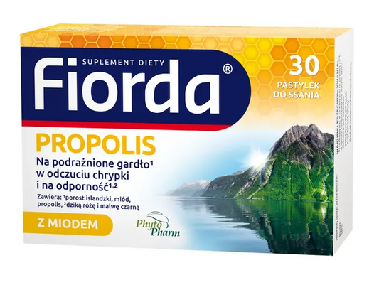 Fiorda Propolis, pastylki do ssania, smak miodu i propolisu, 30 szt.