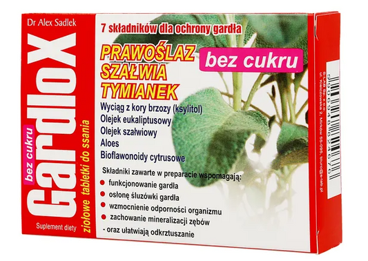 Gardlox, ziołowe tabletki do ssania, bez cukru, 16 szt.