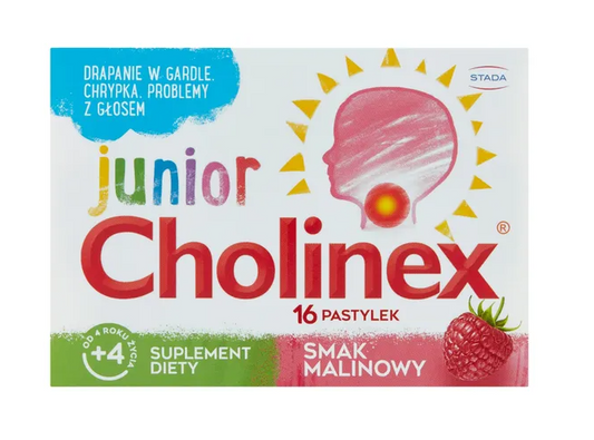 Cholinex Junior, pastylki do ssania, smak malinowy, 16 szt