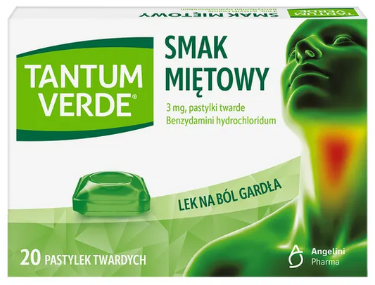 Tantum Verde smak miętowy, 3 mg, pastylki twarde, 20 szt.