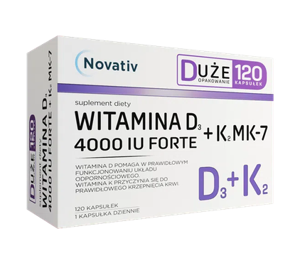 Novativ Witamina D3 4000 IU Forte+K2 MK-7, kapsułki, 120 szt.